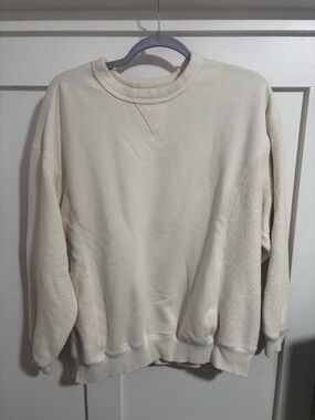 aerie Cream Textured Panel Crewneck Sweatshirt